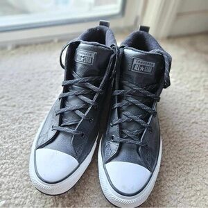 Men’s size 12 black leather high top converse all stars